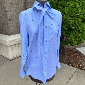 Gucci strawberry-print, blue cotton, button down blouse